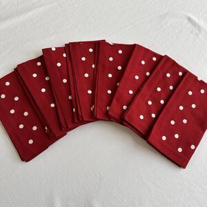 Set of 8 Pottery Barn Red White Embroidered Polka Dots Cotton Napkins ~20"x20"
